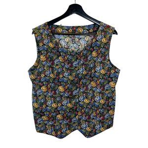 Handmade Multicolor Floral Button Vest Top Large